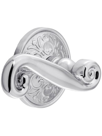 Lancaster Door Set With Scroll Design Levers Left Hand in Polished Chrome.